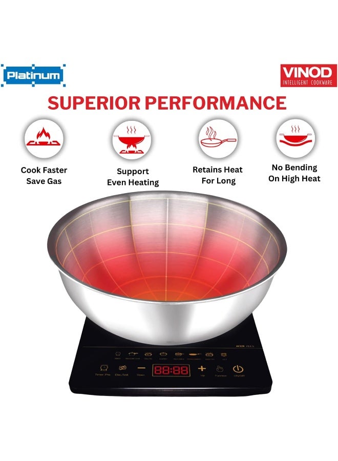 VINOD Platinum Triply Stainless Steel Extra Deep Tasla / Kadai - 1.8 Litres, 20 cm | 2.5 mm Thick Heavy Bottom, Fast & Even Heating, Less Oil Healthy Cooking, Induction Base Kadhai for Frying & Dough - Image 5