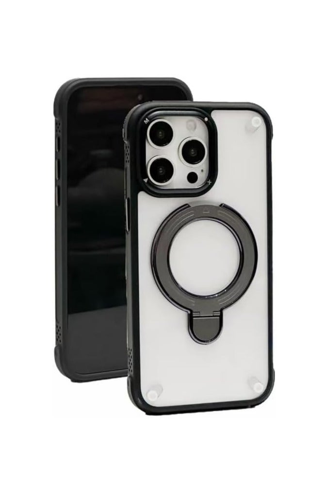 Magnetic Cover for iPhone 16 Pro Max Compatible with Wireless charger,Transparent Ring Holder Cover,Silicon Tpu Antishockproof iPhone 16 Pro Max Case (Black) - Image 1