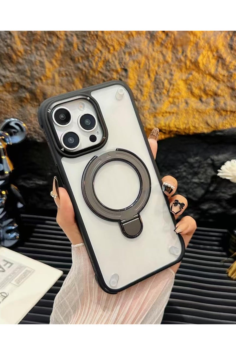 Magnetic Cover for iPhone 16 Pro Max Compatible with Wireless charger,Transparent Ring Holder Cover,Silicon Tpu Antishockproof iPhone 16 Pro Max Case (Black) - Image 2