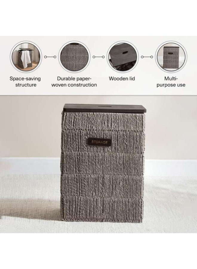 Pan Home سلة غسيل إلينور بغطاء خشبي - رمادي - Image 4