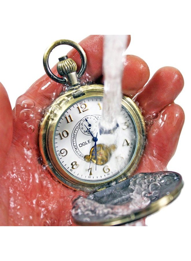 OGLE Waterproof Roman White Tourbillon Phases Moon Chain Fob Skeleton Automatic Mechanical Pocket Watch - Image 5