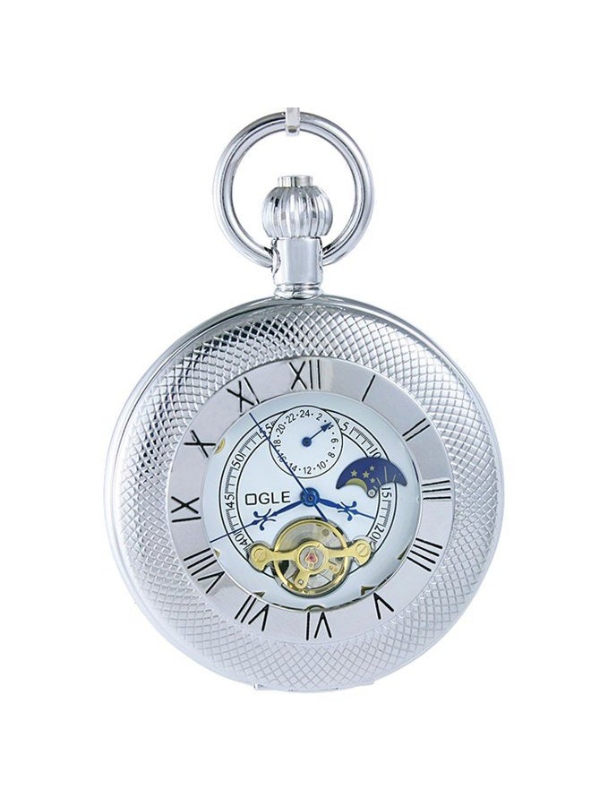 OGLE Waterproof Roman White Tourbillon Phases Moon Chain Fob Skeleton Automatic Mechanical Pocket Watch - Image 1