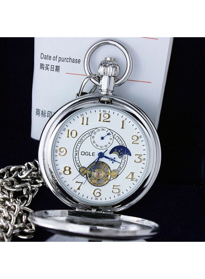 OGLE Waterproof Roman White Tourbillon Phases Moon Chain Fob Skeleton Automatic Mechanical Pocket Watch - Image 4