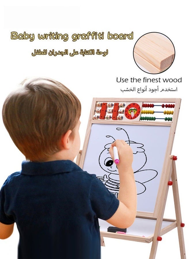 GUDOO 2 in 1 Kids Easel Height Adjustable Double Sided Art Painting Activity Easel Stand Wooden Dry Erase Board With Whiteboard Chalkboard For Toddler Boys Girls - Image 2