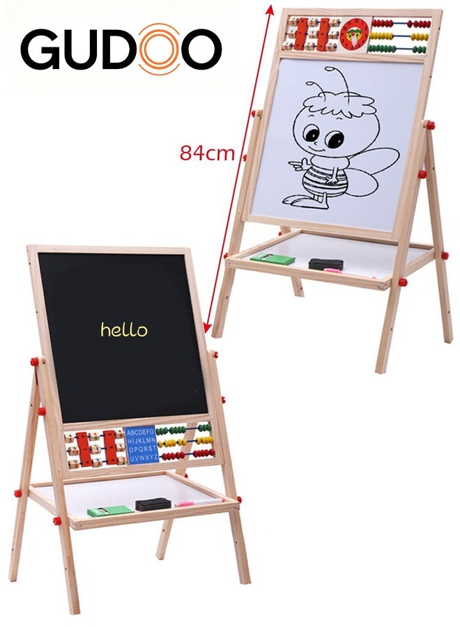GUDOO 2 in 1 Kids Easel Height Adjustable Double Sided Art Painting Activity Easel Stand Wooden Dry Erase Board With Whiteboard Chalkboard For Toddler Boys Girls - Image 1