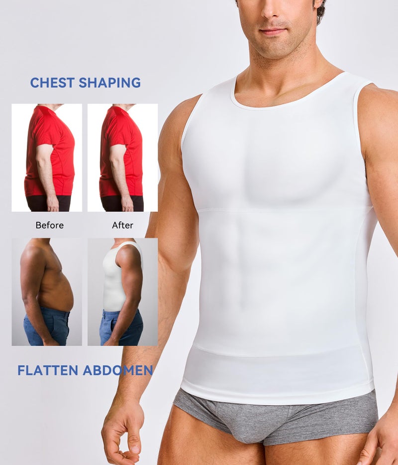 Eleady Mens Compression Shirt Workout Tank Tops Slimming Body Shaper Vest Abs Abdomen Undershirts (White, XX-Large) - Image 5