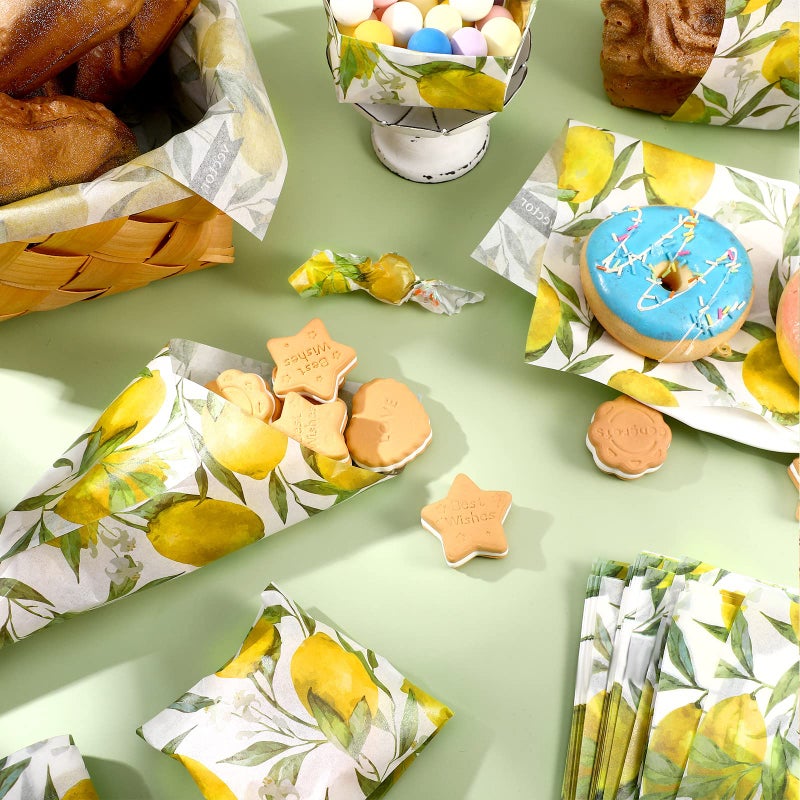 Eersida 150 Sheets Wax Paper Sheets Wax Paper Sheet for Food Lemon Grease Proof Deli Wraps Basket Liners Deli Paper Sheets Wax Paper Baking Paper Parchment Paper Sandwich Wrap Paper Picnic Basket Liners - Image 2
