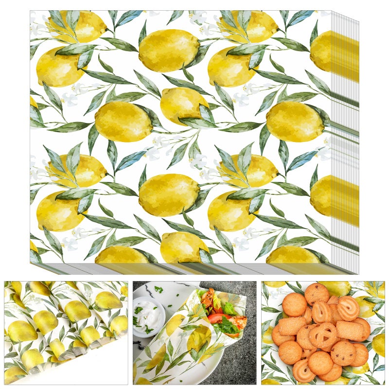 Eersida 150 Sheets Wax Paper Sheets Wax Paper Sheet for Food Lemon Grease Proof Deli Wraps Basket Liners Deli Paper Sheets Wax Paper Baking Paper Parchment Paper Sandwich Wrap Paper Picnic Basket Liners - Image 1