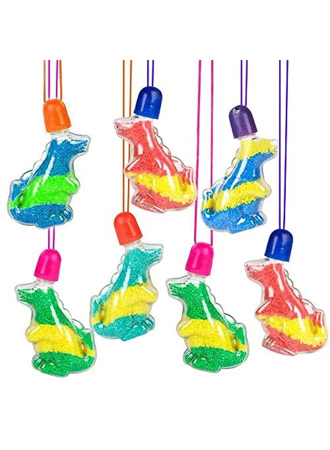 ArtCreativity Sand Art Dinosaur Bottle Necklaces Pack Of 12 Sand Art Craft Kit With Dinosaur Sd Bottles Craft Party Supplies And Party Favors For Kids Sand Sold Separately - Image 1