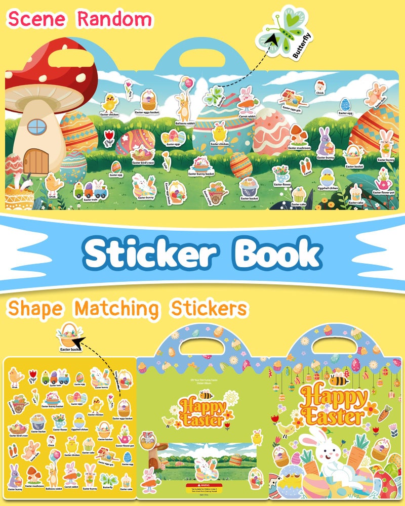 Benresive Reusable Sticker Books for Toddlers, Fun Travel Stickers for Kids, Toddler Sticker Book, Crafts Activities for Toddlers, 3 and Up Easter Basket Stuffers Birthday Gifts - Easter - Image 3