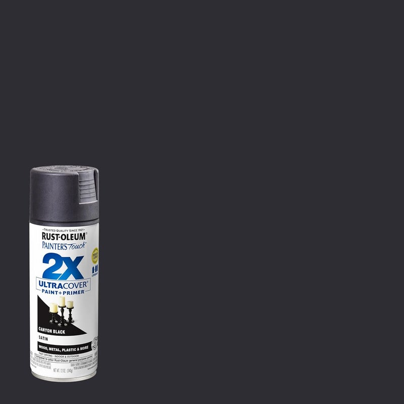 Rust-Oleum Painter’s Touch 2X Ultra Cover Canyon Black Satin Paint + Primer Spray, 12 oz / 340 g, Fast-Drying Indoor & Outdoor Paint for Wood, Metal, Plastic and More - Image 2