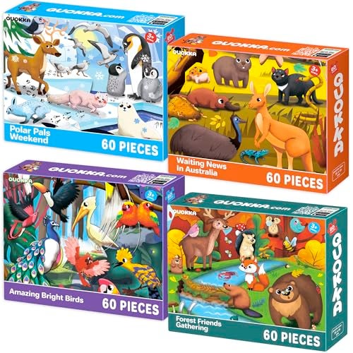 QUOKKA Puzzles for Kids Ages 46 Set of 4x60 Jigsaw Puzzles for Toddlers 35 Polar Birds Animals Toys for Children 68 yo Gift Educational Game for Boys Girls - Image 1