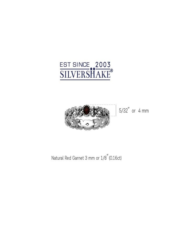 Silvershake Petite Natural Garnet 925 Sterling Silver Flower Stack Stackable Eternity Ring Size 7.5 - Image 2