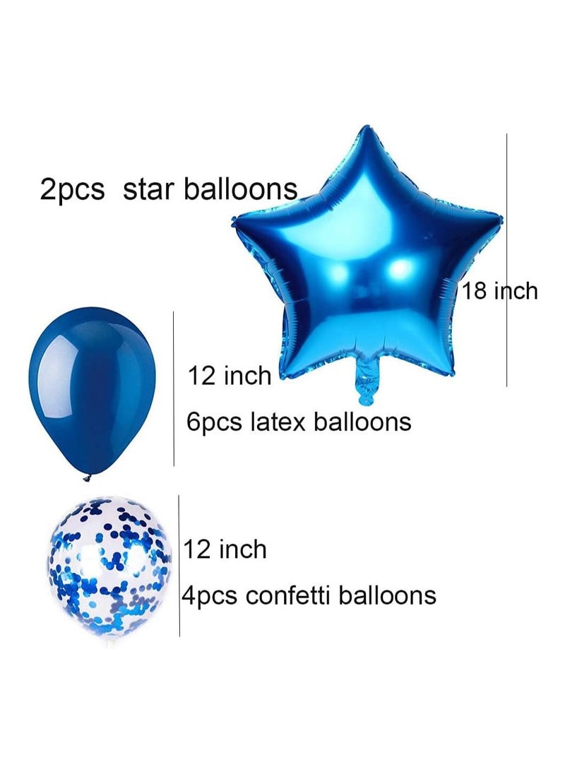 MARKQ - Blue Happy Birthday Balloons Decoration Set with Foil Letter Balloons Banner, 6 Latex Balloons, 2 Star Balloons, 4 Confetti Balloons for Indoor & Outdoor Birthday Party Decorations and Supplies - Image 1