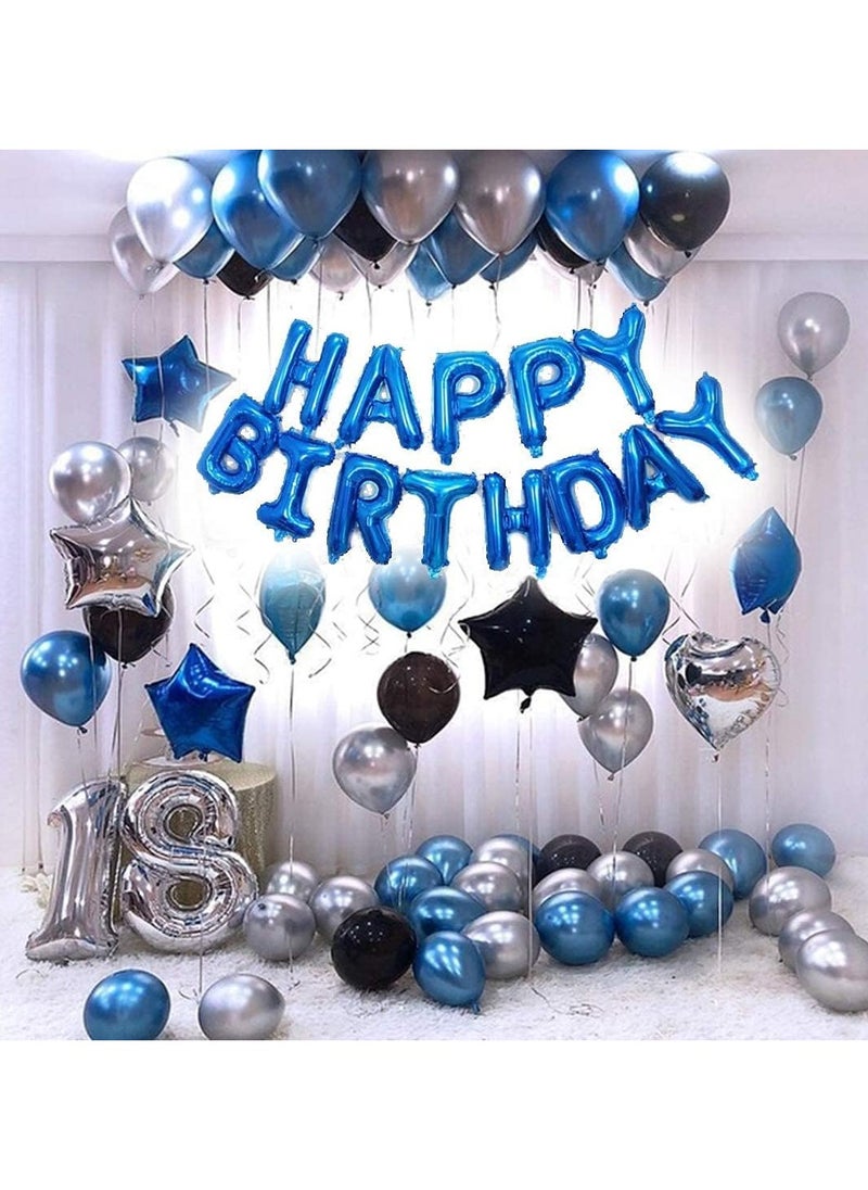 MARKQ - Blue Happy Birthday Balloons Decoration Set with Foil Letter Balloons Banner, 6 Latex Balloons, 2 Star Balloons, 4 Confetti Balloons for Indoor & Outdoor Birthday Party Decorations and Supplies - Image 1