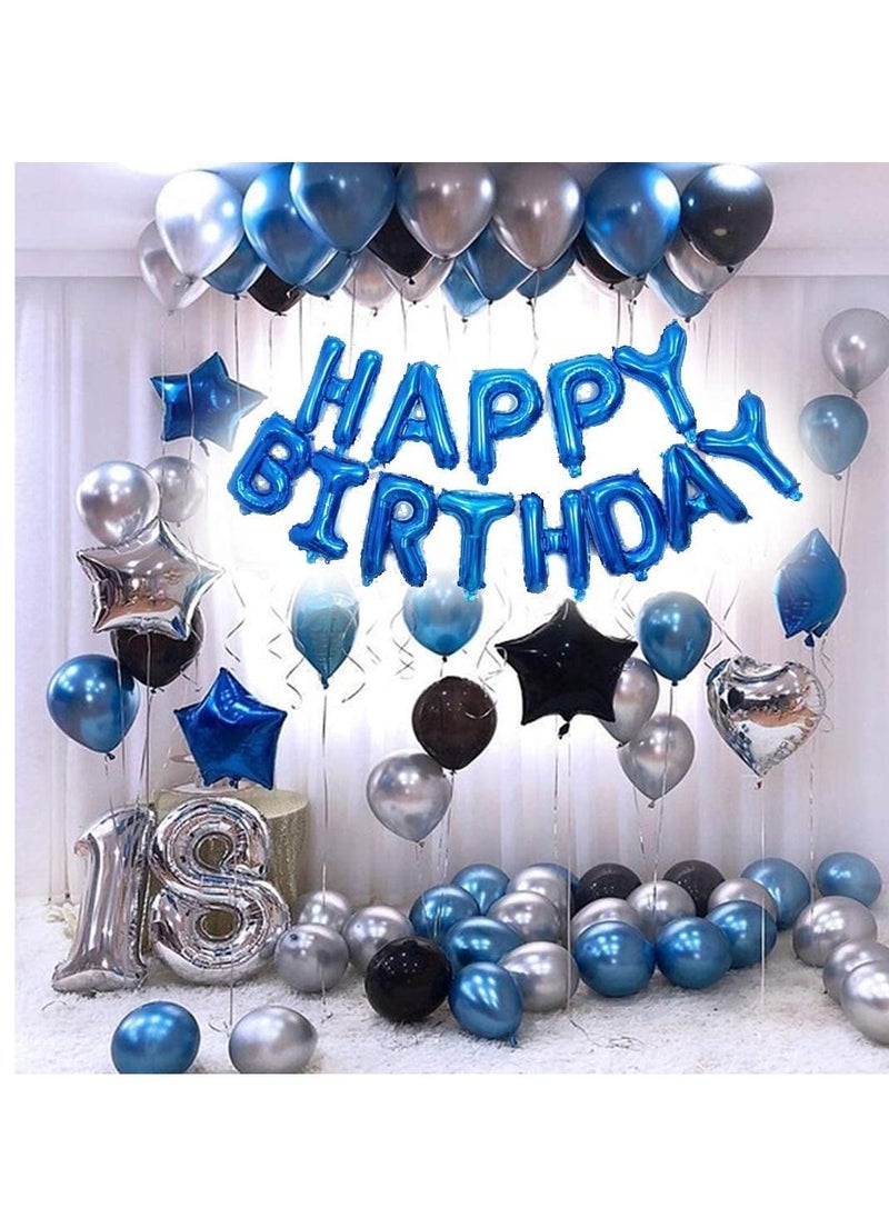 MARKQ - Blue Happy Birthday Balloons Decoration Set with Foil Letter Balloons Banner, 6 Latex Balloons, 2 Star Balloons, 4 Confetti Balloons for Indoor & Outdoor Birthday Party Decorations and Supplies - Image 1