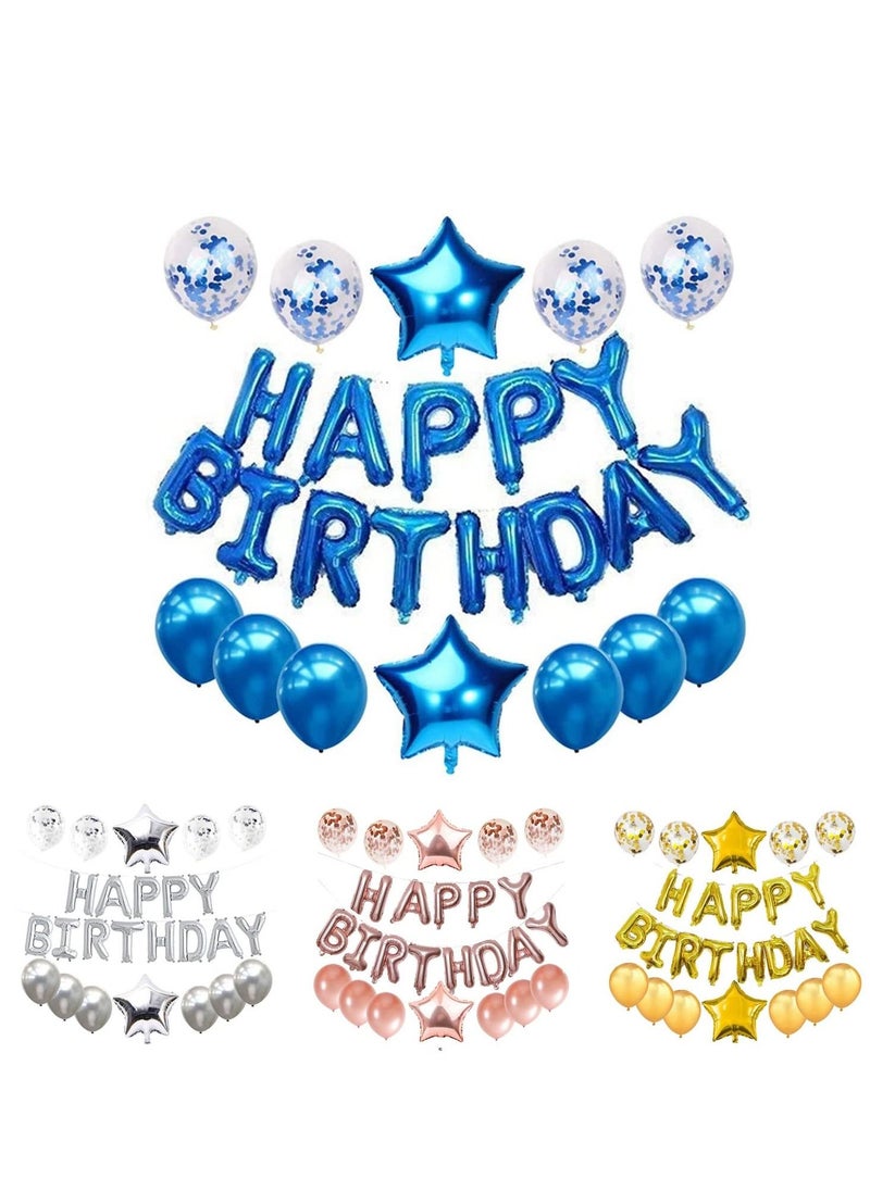 MARKQ - Blue Happy Birthday Balloons Decoration Set with Foil Letter Balloons Banner, 6 Latex Balloons, 2 Star Balloons, 4 Confetti Balloons for Indoor & Outdoor Birthday Party Decorations and Supplies - Image 1