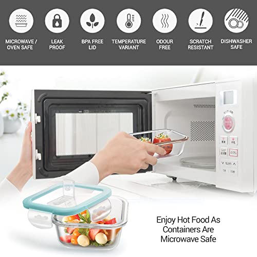 Treo by Milton All Fresh Square Glass Lunch Box, Set Of 2, Clear, 400ml each with Lunch Bag, Microwave & Dishwasher Safe, Leak Proof Containers, Borosilicate Glass, Office Tiffin - Image 2