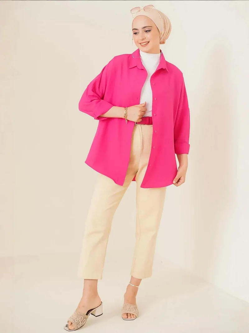 بيغ دارت قميص بوبلين بقصة مريحة مع إغلاق بأزرار