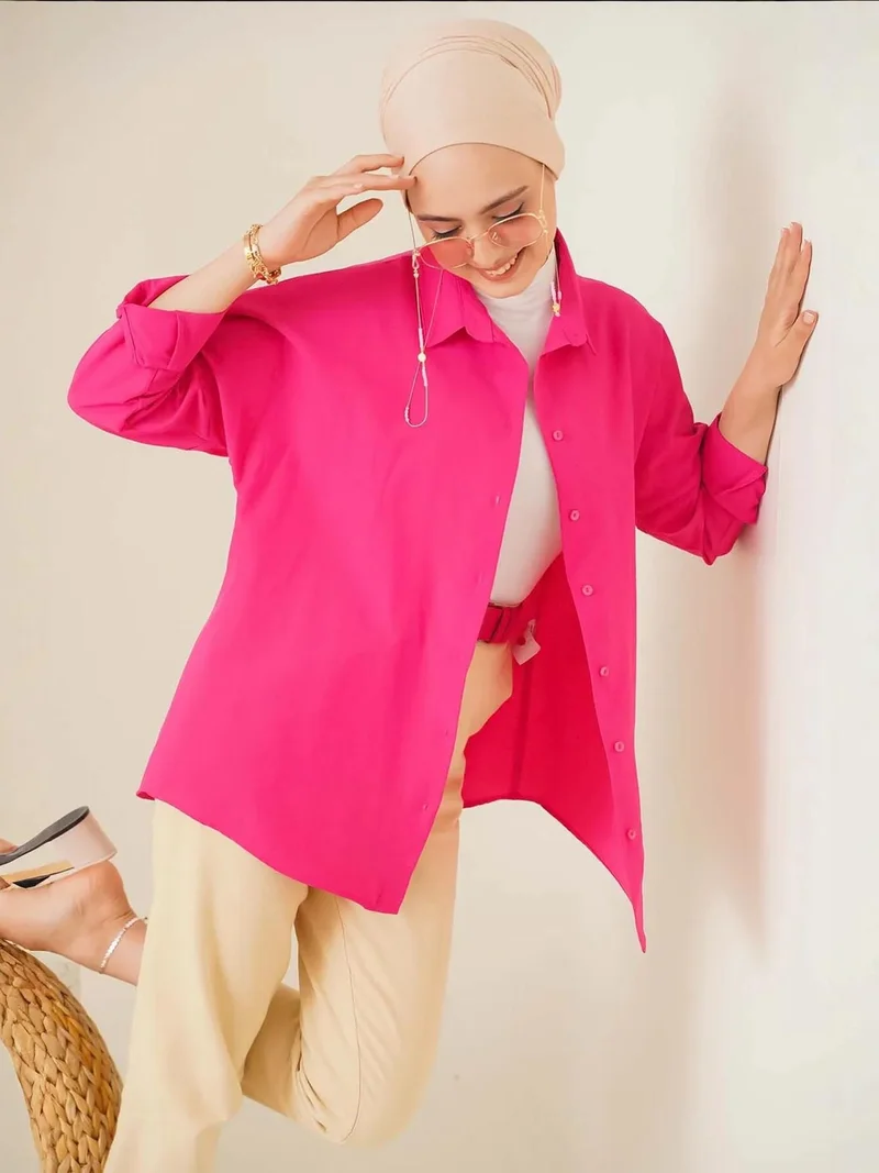 بيغ دارت قميص بوبلين بقصة مريحة مع إغلاق بأزرار