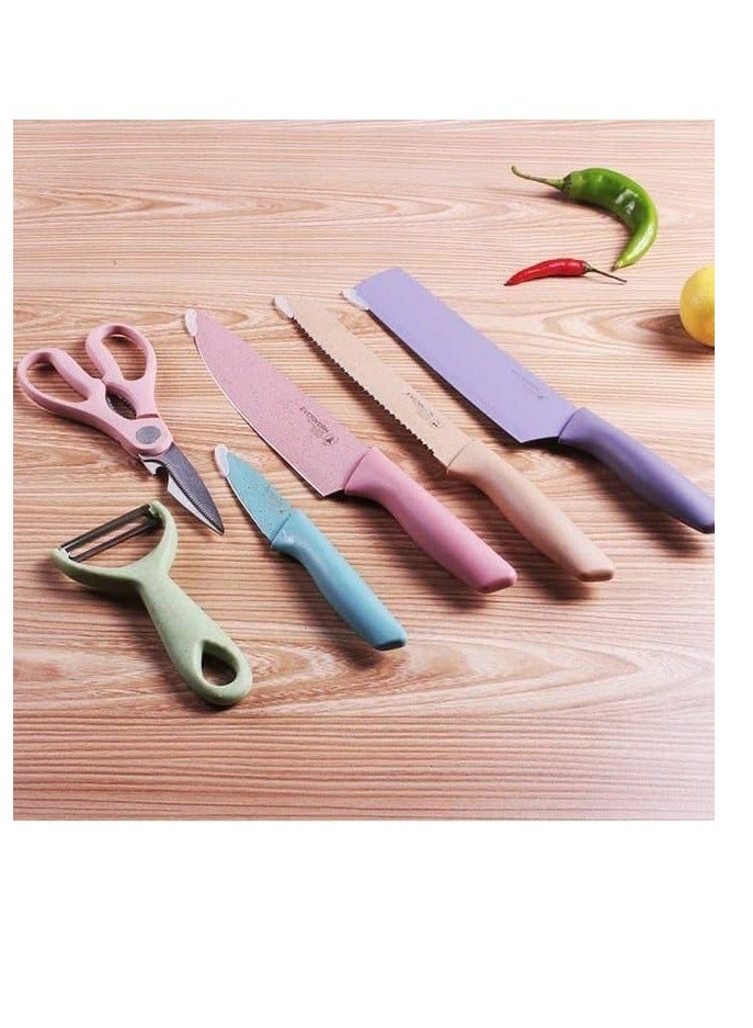 Colorful 6 Piece Knife Set with Peeler and Scissors - Featured in Light Turkish Pastel Colors, Ultra Sharp, with Luxury Box Perfect as a Gift Z  - Image 2