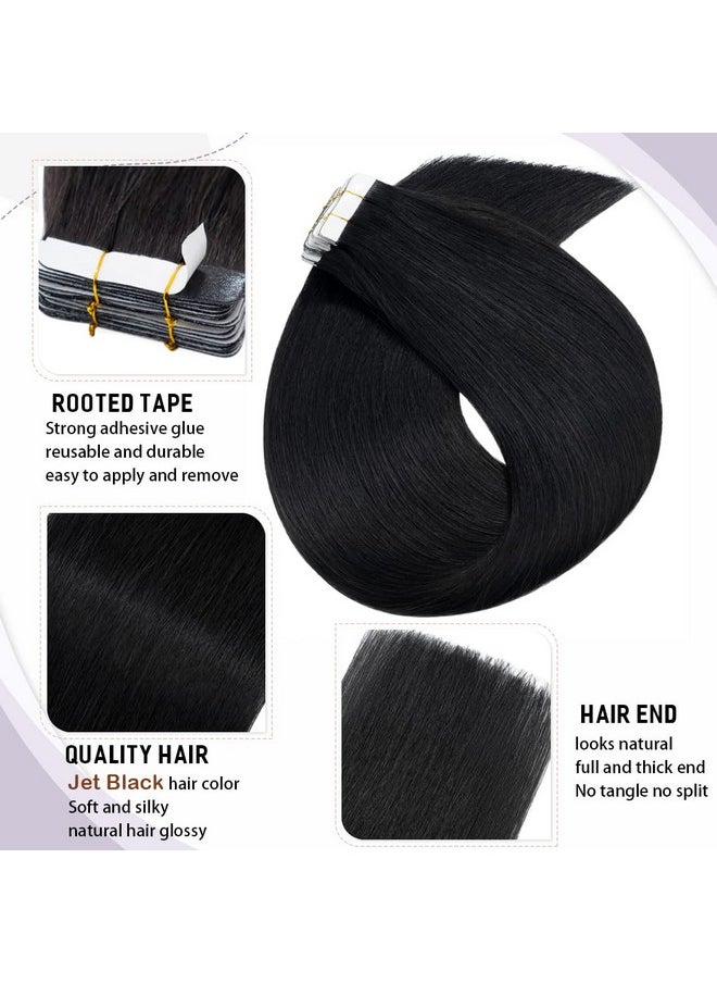 S-noilite - Tape In Hair Extensions Human Hair For Women Glue In Remy Human Hair Piece Seamless Skin Weft Invisible Double Sides Tape Full Head Straight 40 Pcs 100 Gram (18Inch 01 Jet Black) - Image 1