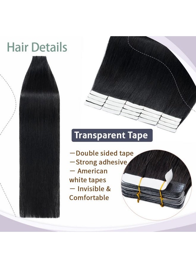 S-noilite - Tape In Hair Extensions Human Hair For Women Glue In Remy Human Hair Piece Seamless Skin Weft Invisible Double Sides Tape Full Head Straight 40 Pcs 100 Gram (18Inch 01 Jet Black) - Image 1