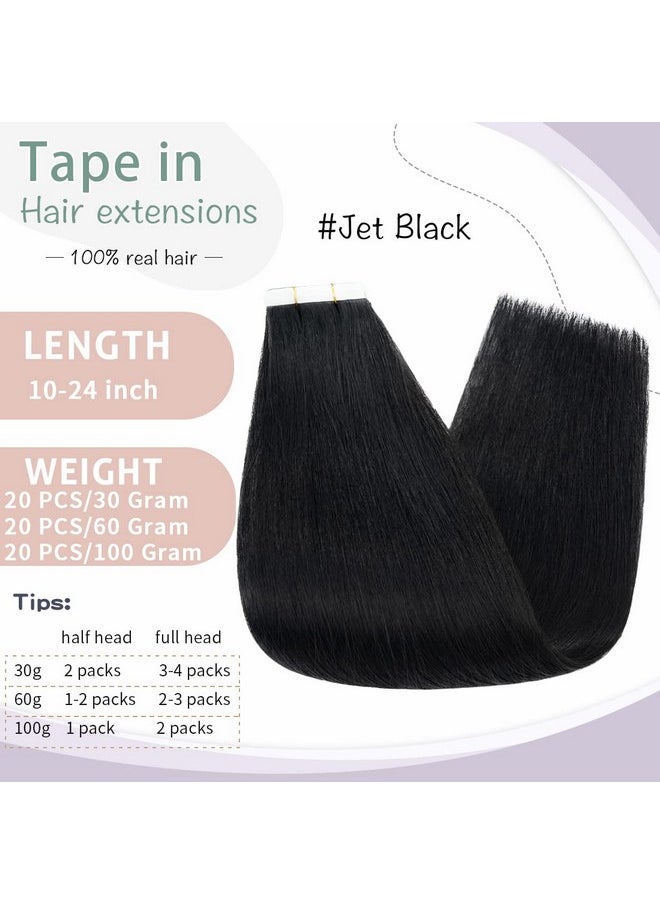 S-noilite - Tape In Hair Extensions Human Hair For Women Glue In Remy Human Hair Piece Seamless Skin Weft Invisible Double Sides Tape Full Head Straight 40 Pcs 100 Gram (18Inch 01 Jet Black) - Image 1