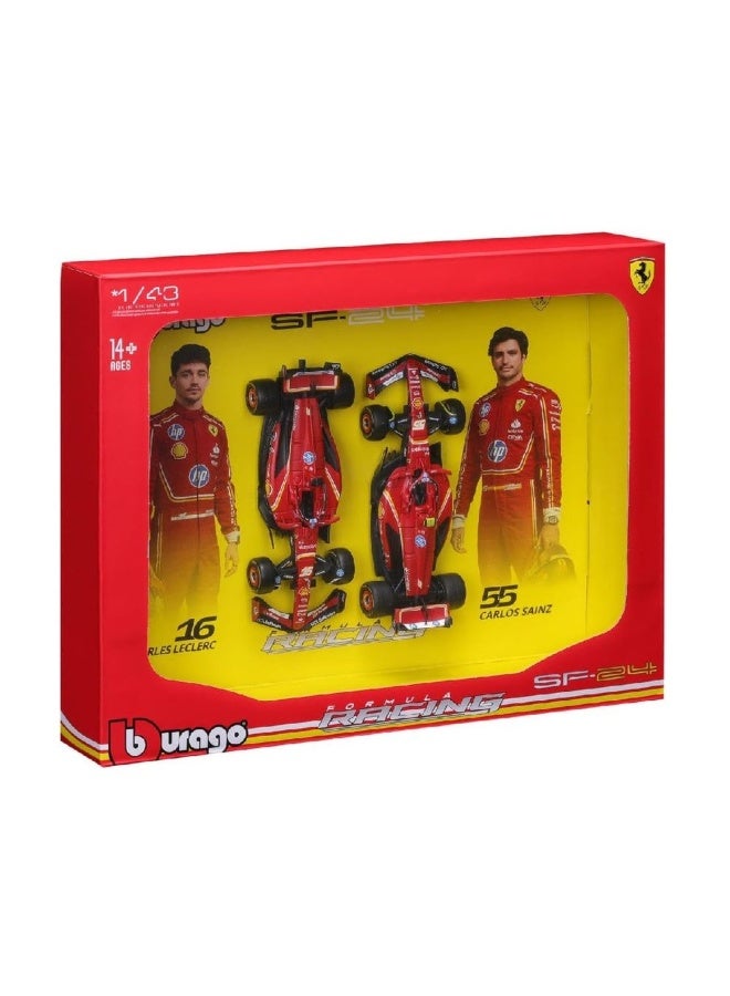 Bburago Racing F1 2024 Ferrari SF24 #16 Charles Leclerc & #55 Carlos Sainz Die-cast Cars 2-Pack Set (1:43) - Image 2