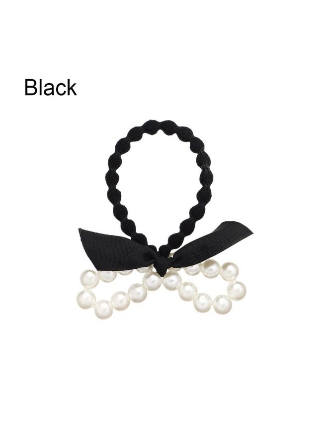Fabula by OOMPH Jewellery Combo of 3 Black, White & Purple Satin Bow & Pearls RubberBand HairTie Ponytail Holder For Women & Girls Stylish Latest (HSSK104_AMR3) - Image 5