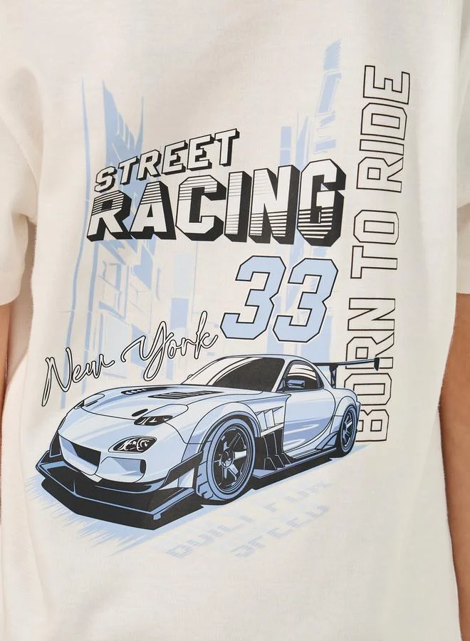 Styli Car Graphic Print Short Sleeve T-Shirt
