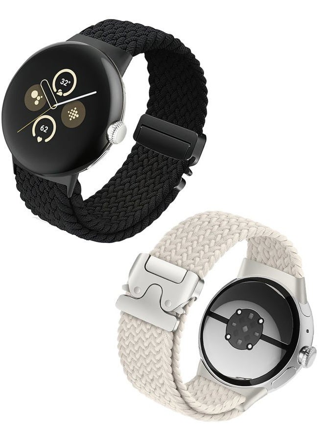 Zspoly 2 Pack Nylon braided Sport bands Compatible with Google Pixel Watch 4/3 /2/1 45mm Bands,Soft Breathable 41mm watch Straps for Men Women - Metal Parachute Buckle Replacement Watch Band - Image 1