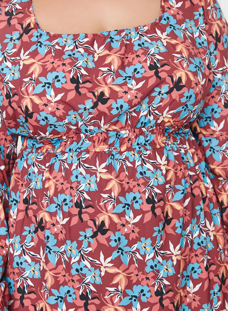 Trendyol Curve Puff Sleeve Floral Print Dress