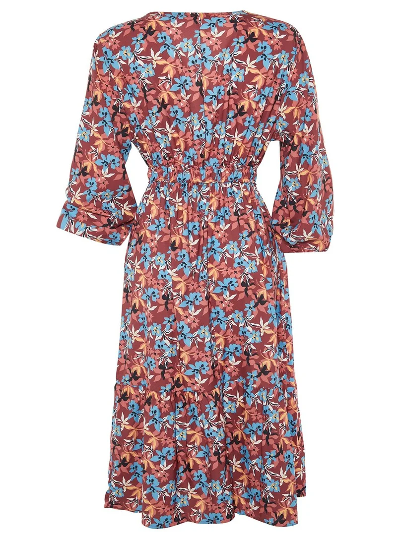 Trendyol Curve Puff Sleeve Floral Print Dress