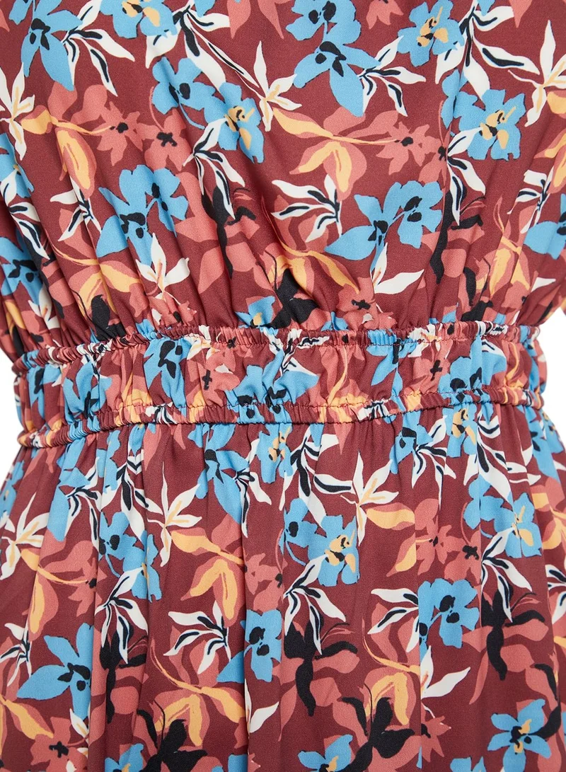 Trendyol Curve Puff Sleeve Floral Print Dress