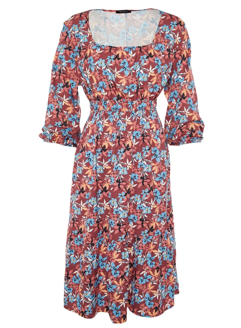 Trendyol Curve Puff Sleeve Floral Print Dress