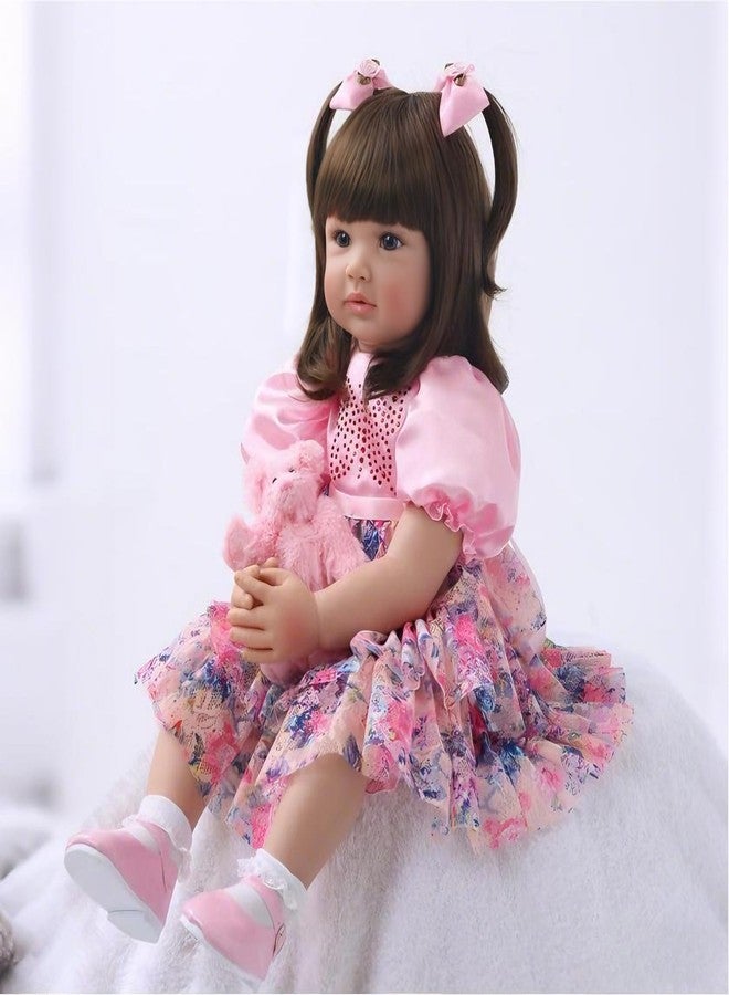 إيكراديل دمية طفل حديث الولادة من آي كرادل، مقاس 24 بوصة (60 سم)، مصنوعة يدويًا من السيليكون الناعم والفينيل، بتصميم واقعي أنيق، مناسبة كهدية عيد ميلاد أو عيد الميلاد، مع ملابس وردية اللون. - Image 3