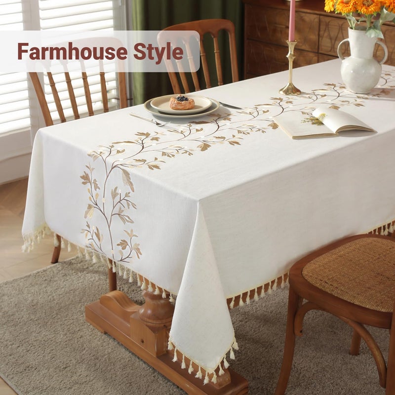 Laolitou Cotton Linen Waterproof Table Cloth for Dining Table Farmhouse Kitchen Rectangle Tablecloth Coffee Wrinkle Free Tables Cover, Beige, Coffee Flower, 55x70 Inch - Image 2