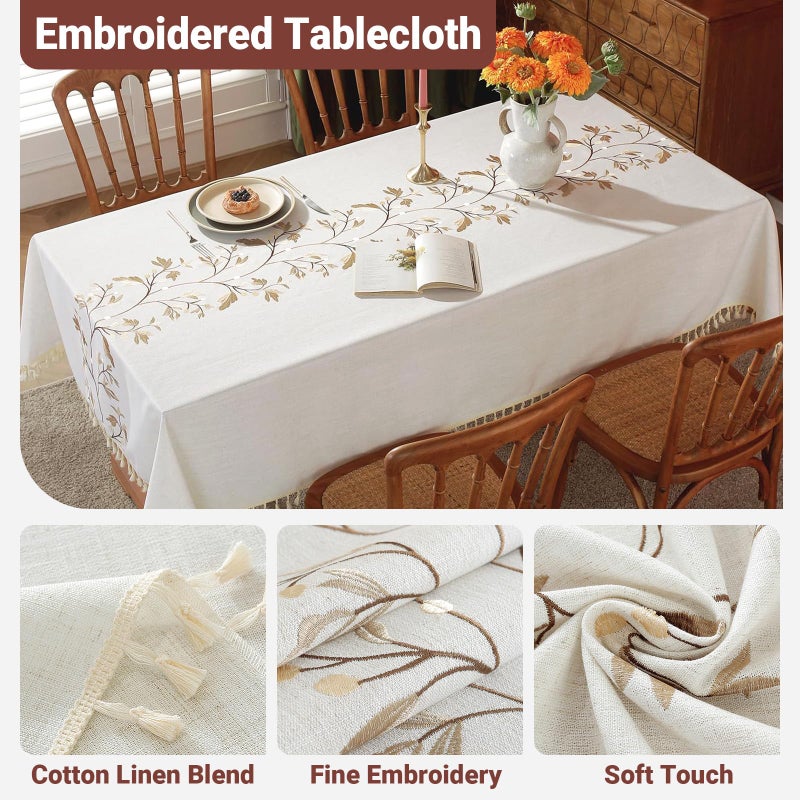 Laolitou Cotton Linen Waterproof Table Cloth for Dining Table Farmhouse Kitchen Rectangle Tablecloth Coffee Wrinkle Free Tables Cover, Beige, Coffee Flower, 55x70 Inch - Image 3