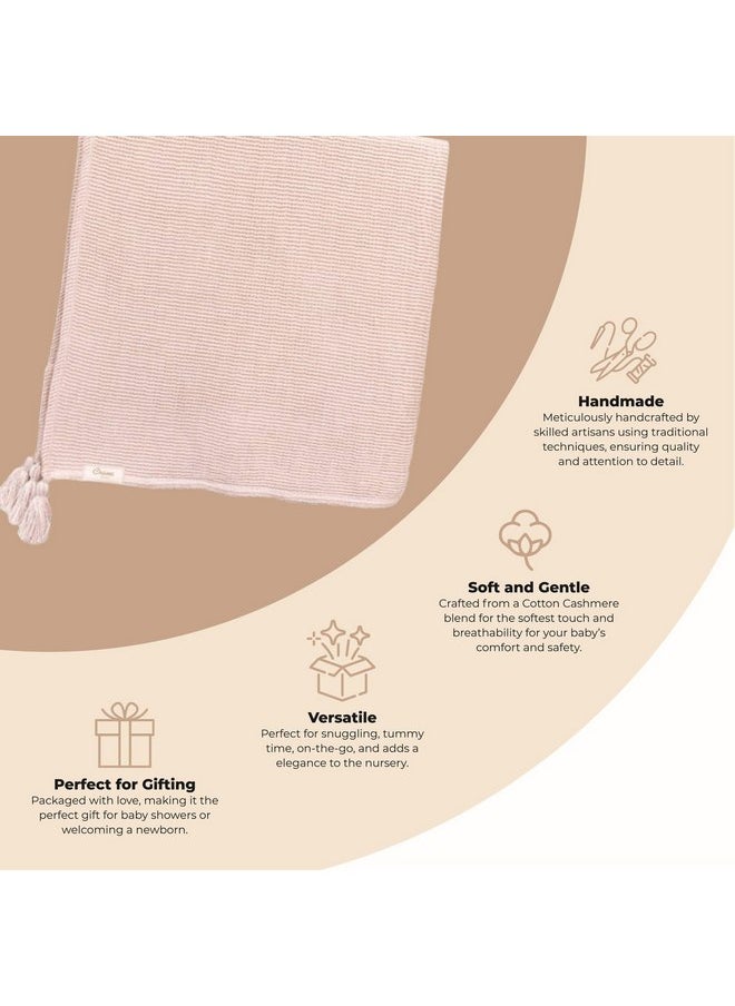 Crane BABY Crane Baby Dusty Rose Luxe Blanket, Soft Cotton Nursery and Stroller Blanket, Cotton and Cashmere, 36" x 36"  - Image 2