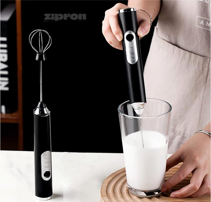 Zipron عصا خفق الحليب ZIPRON المحمولة خلاط المشروبات القابل لإعادة الشحن مع 2 رأس 3 سرعات خفاقة كهربائية صانعة رغوة للحليب للقهوة اللاتيه الكابتشينو الفرايبي الماتشا الشوكولاتة الساخنة البيض الأسود - Image 5