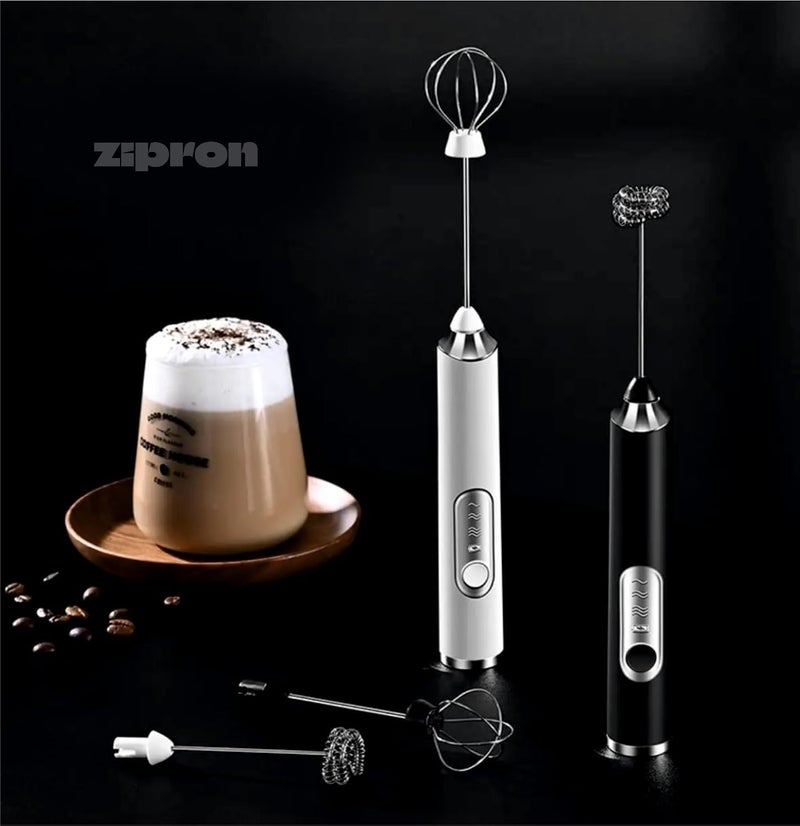 Zipron عصا خفق الحليب ZIPRON المحمولة خلاط المشروبات القابل لإعادة الشحن مع 2 رأس 3 سرعات خفاقة كهربائية صانعة رغوة للحليب للقهوة اللاتيه الكابتشينو الفرايبي الماتشا الشوكولاتة الساخنة البيض الأسود - Image 4