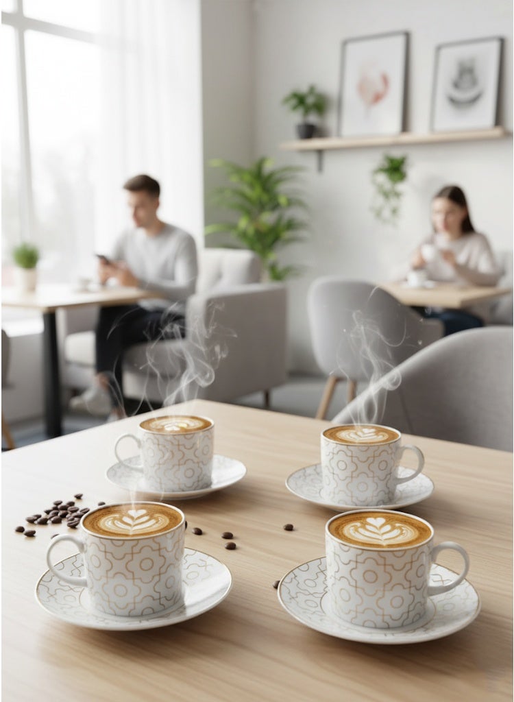 Dove 12-Piece Porcelain Cup & Saucer Set 200ML White/Gold; Set for 6 People - Image 2