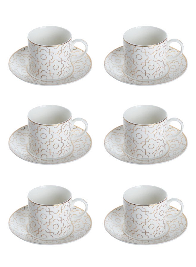 Dove 12-Piece Porcelain Cup & Saucer Set 200ML White/Gold; Set for 6 People - Image 1