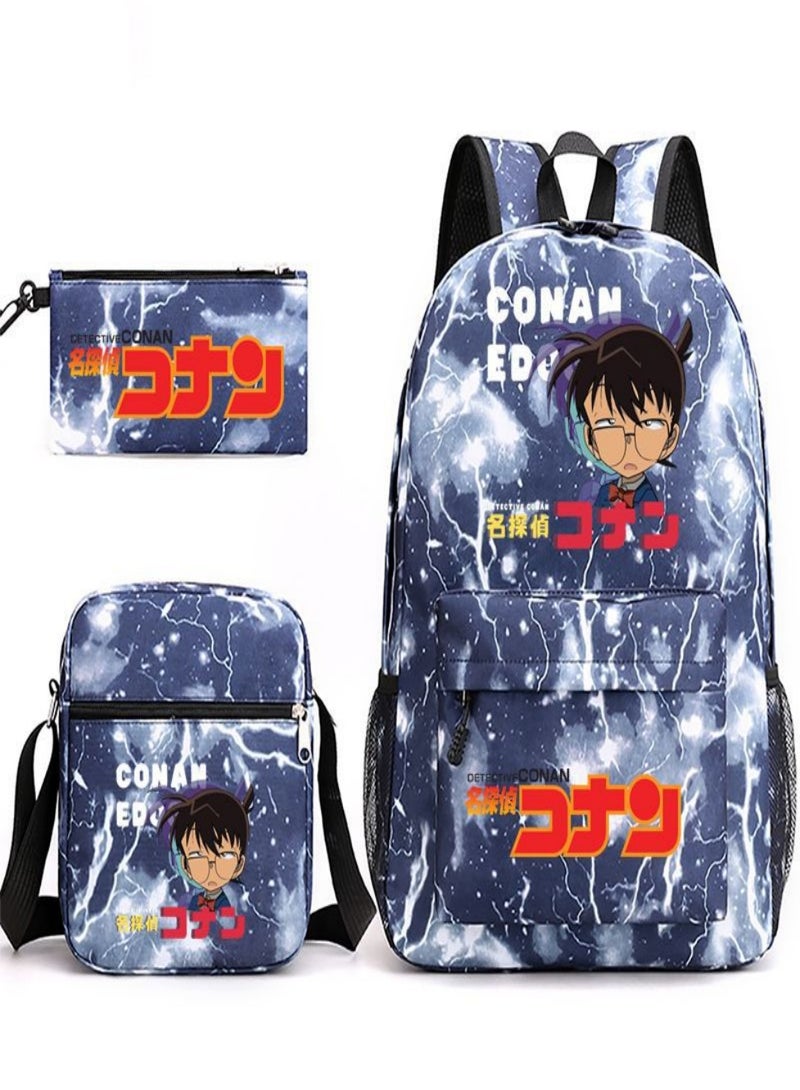 Detective Conan Children Backpack Schoolbag Teen Student School Book bag with Lunch Box Pen Case 3 in 1 for Kids