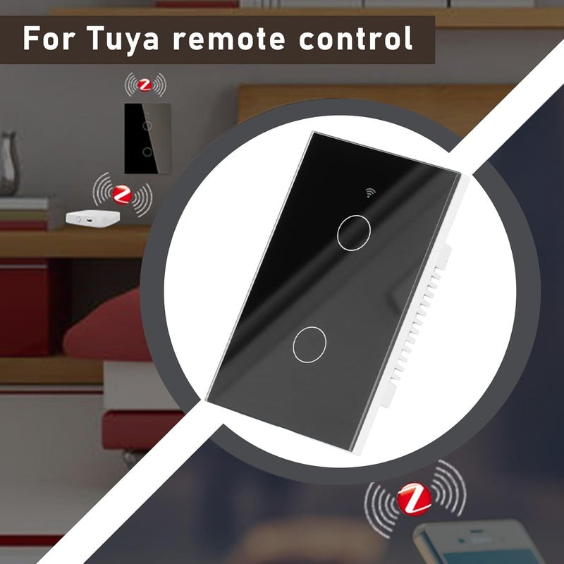 مفتاح إضاءة عن بعد بتقنية Zigbee، لوحة لمس حائطية أمريكية ذات مفتاحين، جهد كهربائي 100-240 فولت تيار متردد - متوافق مع التحكم الصوتي، زجاج مقسّى متين، أتمتة المنزل الذكي (أسود) - Image 5