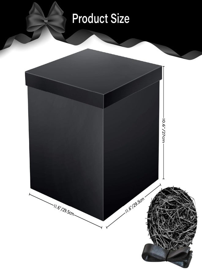 Linelglobal Large Gift Box with Lid for Present Collapsible Gift Box with Filler Paper for Birthday Anniversary Valentine 12x12x10 - Black - Image 2