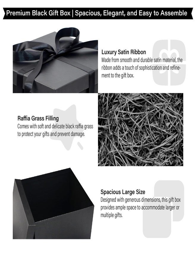 Linelglobal Large Gift Box with Lid for Present Collapsible Gift Box with Filler Paper for Birthday Anniversary Valentine 12x12x10 - Black - Image 3