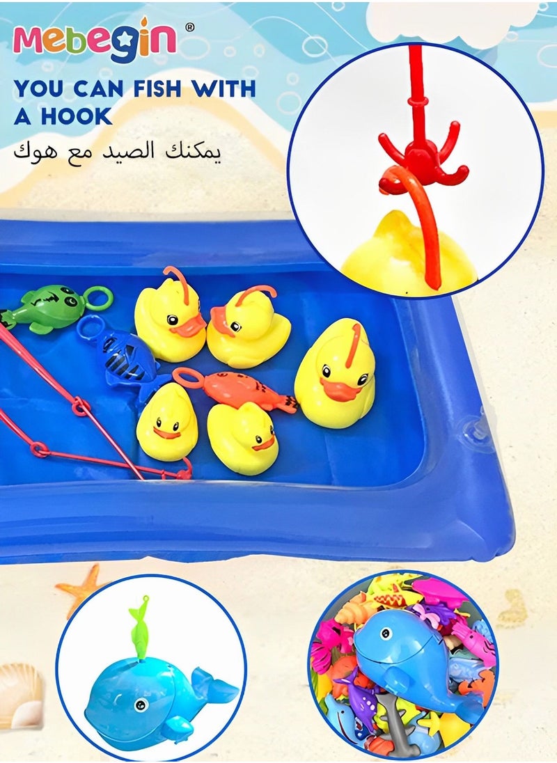 MEBEGIN - Fishing Game Set with Fishing Rods, Nets and Floating Fish and Ducks, Fishing Toys Pool with Colorful Accessaries, Creative Fun Bath Toys, Multi-Player Game Designed for Kids and Family , Parent-child Game, Ideal Gift for Kids - Image 1