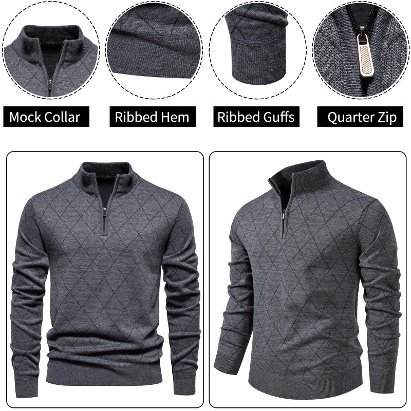 Mylldey 1/4 Zip Pullover Mens Sweaters Lightweight Pullover Soft Men's Knit Long Sleeve Sweater (Grey, XL) - Image 4